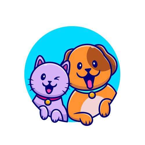 友谊可爱的狗和可爱的猫卡通插图狗卡通哺乳动物