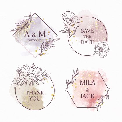 婚姻手绘婚礼花押字系列手绘设置标志模板