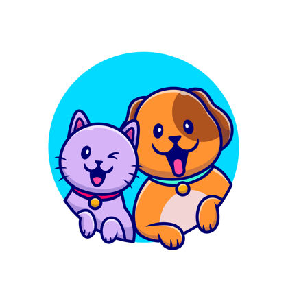 友谊可爱的狗和可爱的猫卡通插图狗卡通哺乳动物