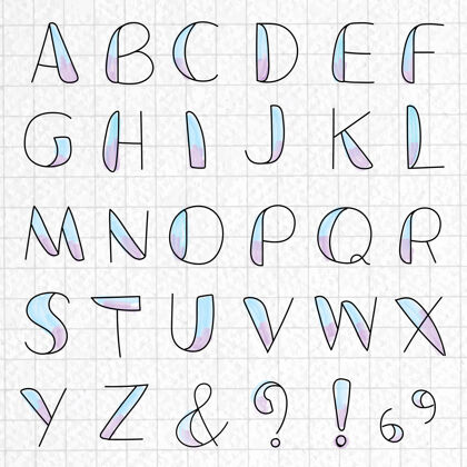 靛蓝样式的字母和符号设置在网格纸上脚本网格纸手写