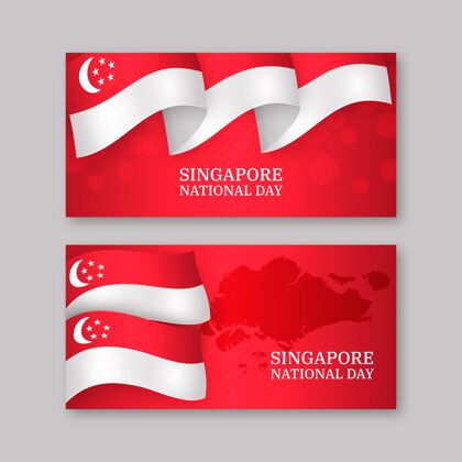 旗帜逼真的新加坡国庆横幅集水平新加坡现实