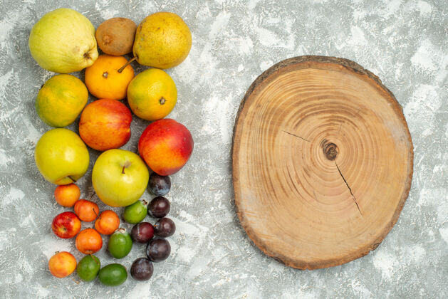 可食用水果顶视图不同水果组成新鲜水果白色背景树维生素新鲜颜色水果成熟水果成熟树木