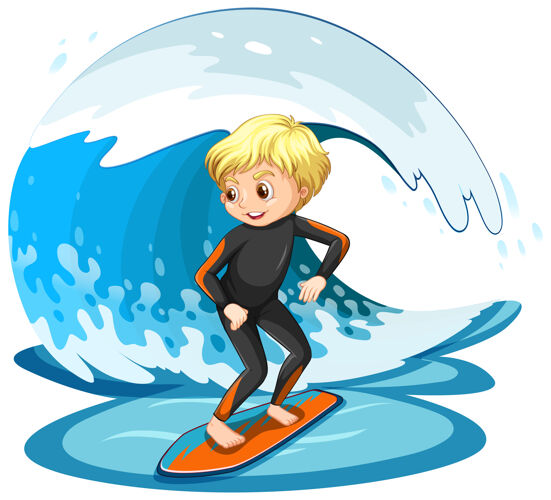 环境一个男孩在海浪上冲浪热热带海洋