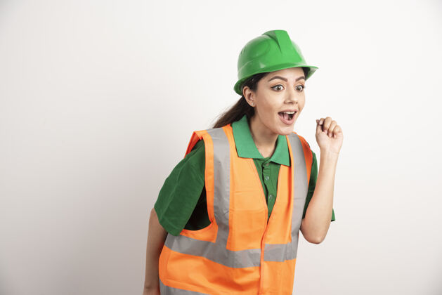 建筑师戴头盔的女工地工程师高质量照片工人工作头盔