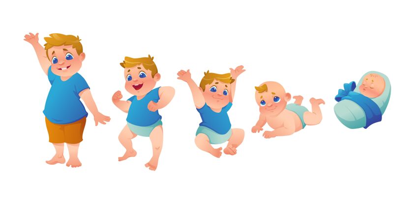 设置一个男婴插图的平面阶段期间男孩时刻