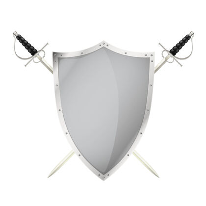 十字架两个交叉的剑后面空白钢盾插图盔甲现实盾牌