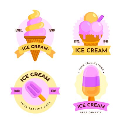 收集扁平冰淇淋标签系列平面设计甜点分类