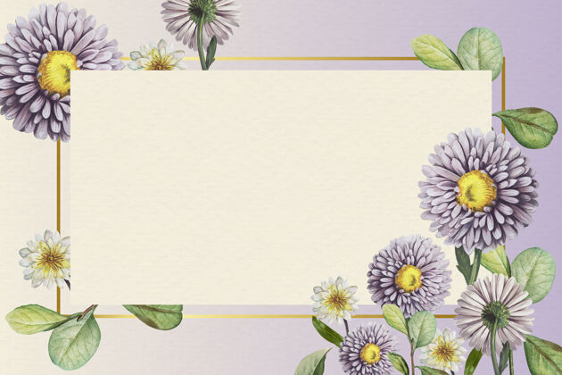 风格紫色背景上的金色花框花玫瑰春天