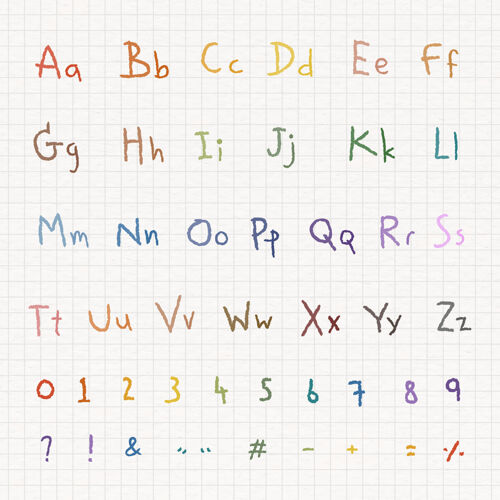 字母表彩色字母和数字设置在一张白纸上脚本字体Abcd