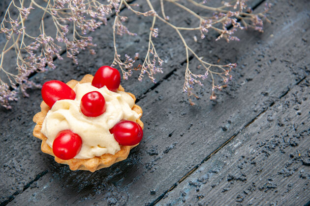 葡萄干木地板上的山茱萸果馅饼 有自由空间浆果甜点美味