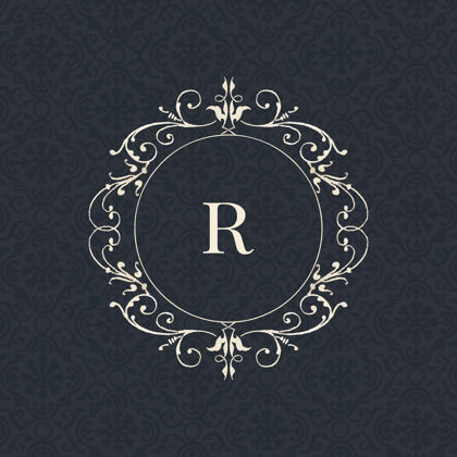 R徽标黑色复古徽章品牌字母装饰