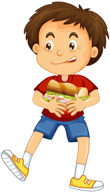 教育快乐男孩卡通人物拥抱食物三明治小人快乐