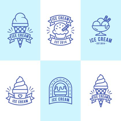 凉爽线性平面设计冰淇淋标签集清新夏季套餐