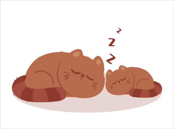 可爱可爱猫睡卡通艺术插画有趣小野生动物
