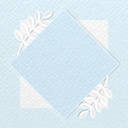 博客蓝色植物图案背景上的白色菱形框架热带树叶商业