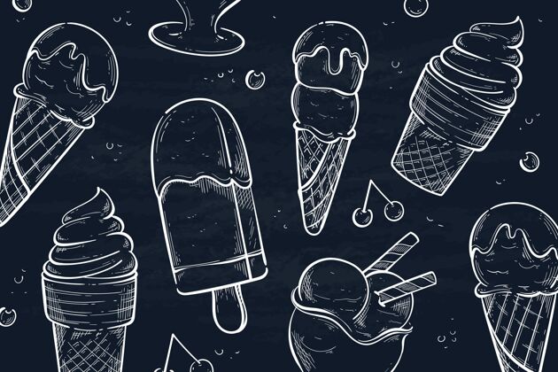 美味雕刻式冰淇淋黑板背景夏天味道甜点