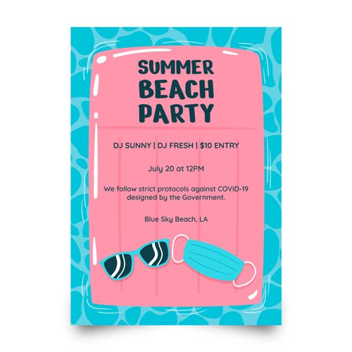 传单模板手绘夏季派对垂直海报模板夏天聚会海报模板海报
