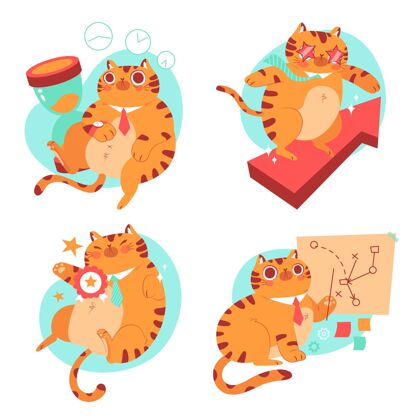 手绘贴纸手绘伯尼猫贴纸系列动物人物设置