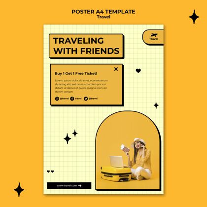 世界旅行与朋友海报模板旅行者旅行旅游