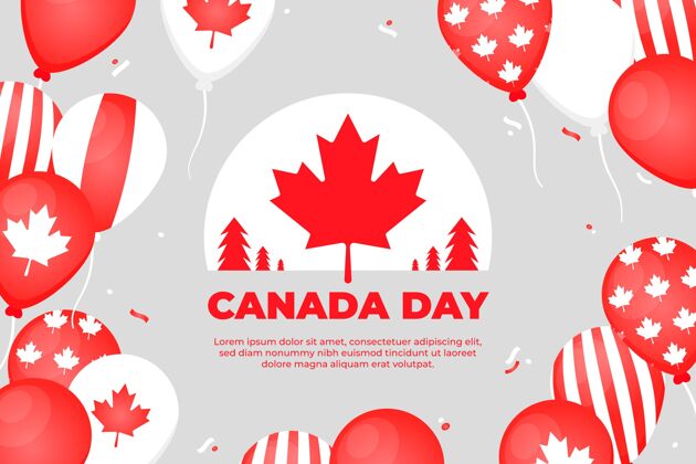 平面设计平坦的加拿大日气球背景庆典加拿大节日气球背景