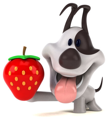 草莓有趣的狗三维插图耳朵狗3d