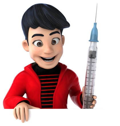 青少年有趣的三维卡通少年与注射器青少年毒品年轻