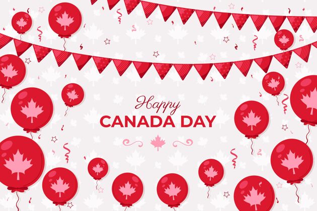 庆典手绘加拿大日气球背景节日爱国主义枫叶