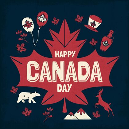 手绘手绘加拿大日插图贺卡7月1日庆祝