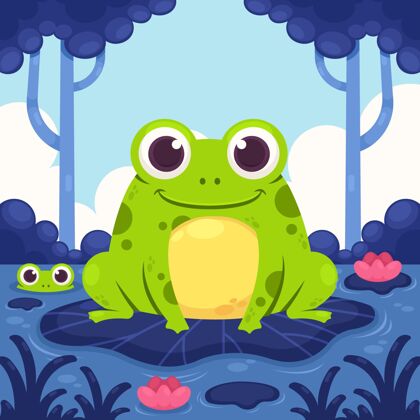 绿色卡通可爱青蛙插画野生动物野生卡通