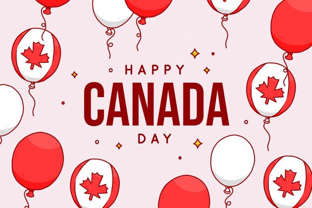枫叶手绘加拿大日气球背景加拿大加拿大背景