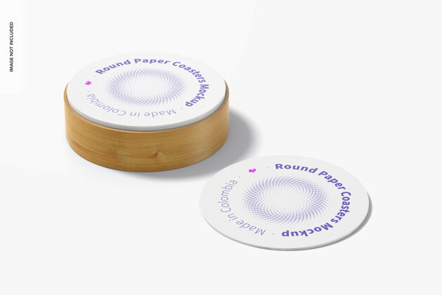 品牌带盒子模型的圆形纸杯垫纸板设计模型