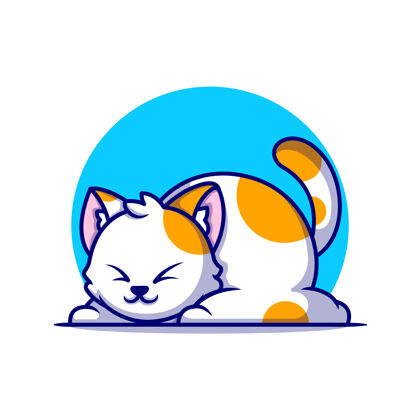 吉祥物可爱的胖猫睡觉卡通图标插图动物自然图标概念隔离平面卡通风格睡眠卡通疲倦