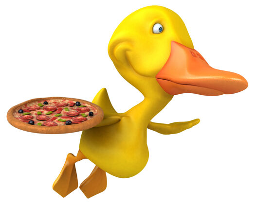 饮食有趣的鸭子三维插图鸟嘴披萨鸟类