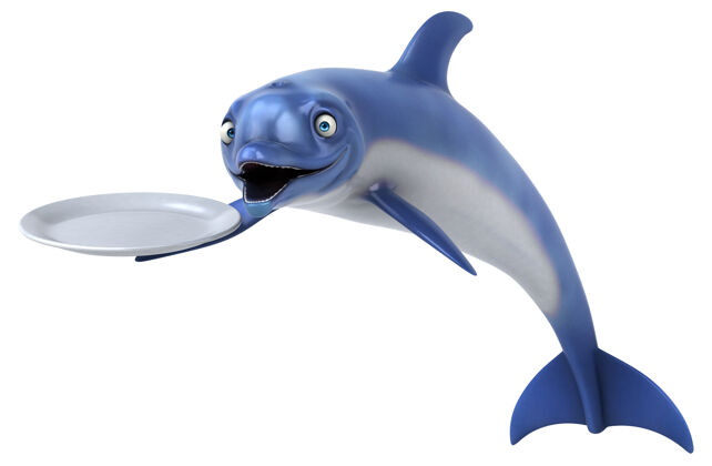 禁食有趣的海豚三维插图水生动物游泳3d