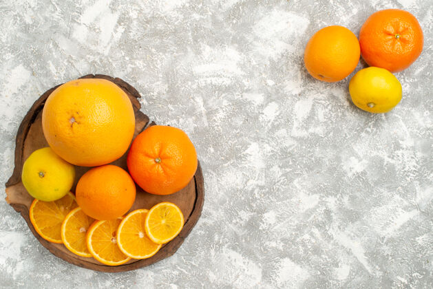 柑橘顶视图新鲜的橘子和橘子在白色背景上柑橘成熟的异国情调的热带新鲜水果生的异国情调新鲜