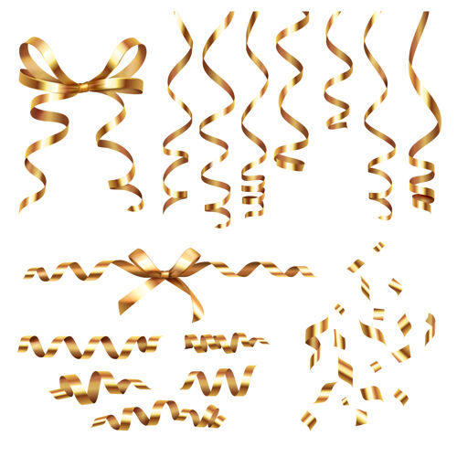 丝带金色卷曲丝带蛇形现实设置与孤立的图像金色写实形象