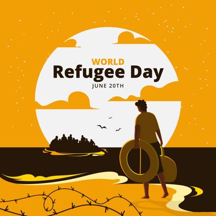 活动有机平面世界难民日插画手绘人权冲突