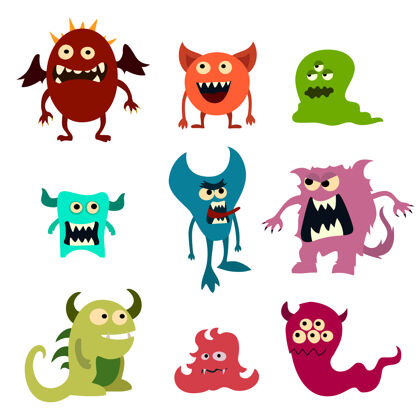 坐涂鸦怪物集合可爱的怪物流行吉祥物