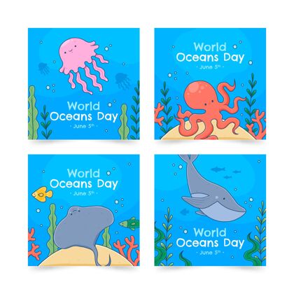 全球手绘世界海洋日instagram帖子集活动生态系统设置