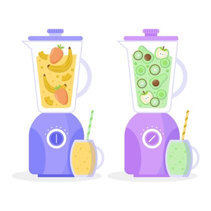 液体平面果汁在搅拌机玻璃插图可口健康饮料美味