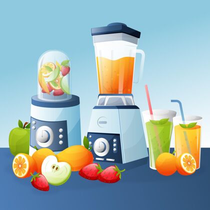 水果详细的果汁在搅拌机玻璃插图美味健康健康饮料