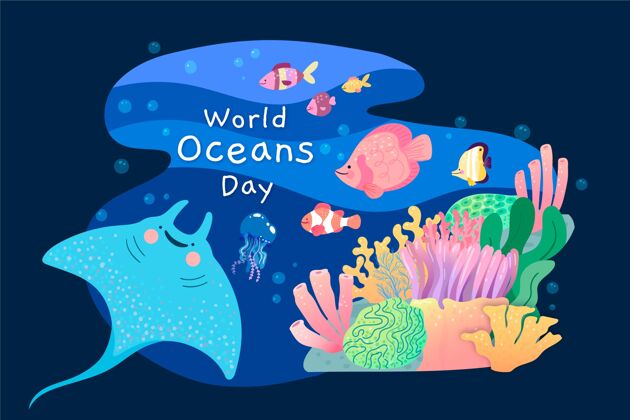 生态系统手绘世界海洋日插图国际活动全球