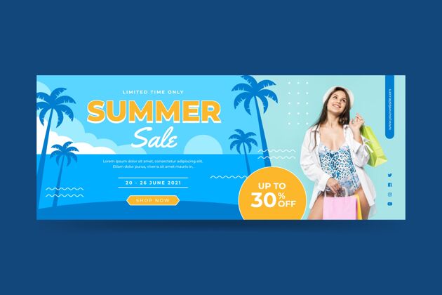 夏季平面夏季销售横幅与照片模板购买夏季销售收购