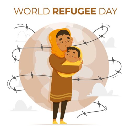 世界难民日卡通世界难民日插画难民暴力人权
