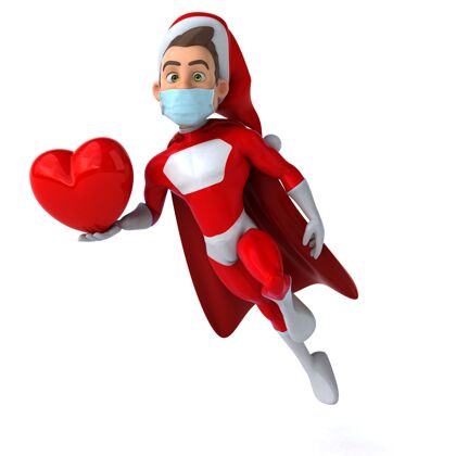 健康有趣的三维卡通圣诞老人与面具插图男人超级英雄卡通