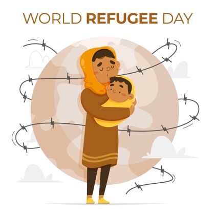 世界难民日卡通世界难民日插画难民暴力人权