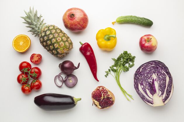 俯视图蔬菜水果整理水平平面图美味