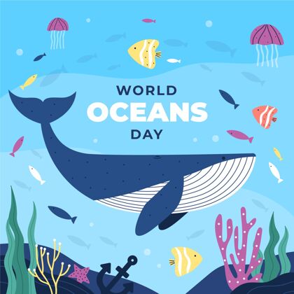 海洋平面世界海洋日插图全球平面海洋日