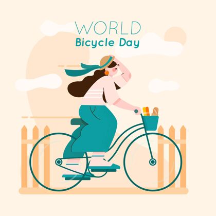 生态有机平面世界自行车日插画环保骑自行车世界自行车日