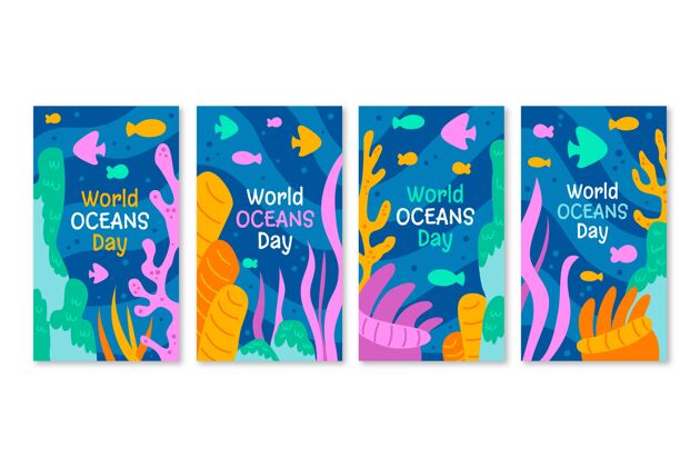海洋日手绘世界海洋日instagram故事集网络模板社交媒体故事包装